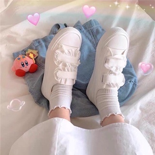 [Hàng có sẵn]Giày tiểu thư quai dán đế bằng, giày trắng bánh bèo quai dán cute tiện lợi dễ phối đồ