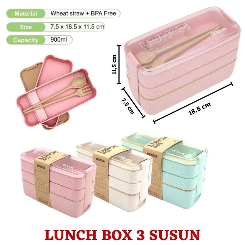 Hộp cơm 3 Tầng Chất Liệu Lúa Mạch Thân Thiện Với Môi Trường phong cách Hàn Quốc