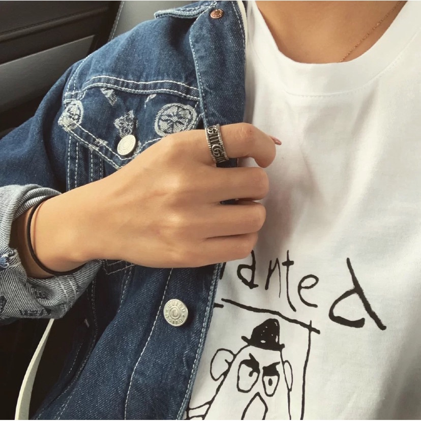 Nhẫn Đôi Chữ G Đôi Cổ Điển + Vòng Thép Titan + Nhẫn Cặp Đôi Làm Quà Tặng Valentine Cho Bạn Gái