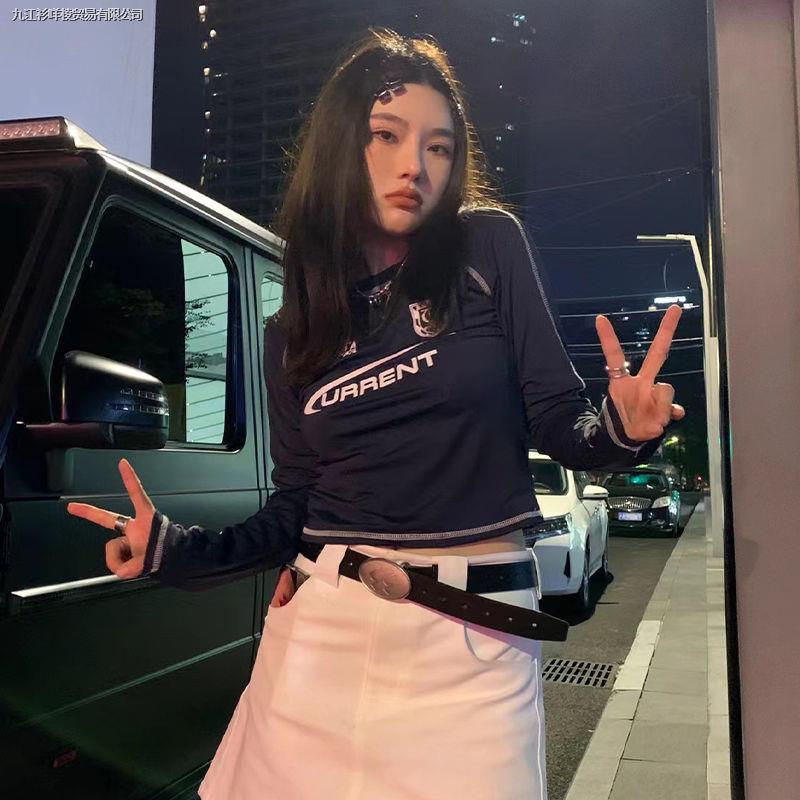 Áo Thun Tay Dài Dáng Ôm In Chữ Phong Cách Thời Trang Retro Mỹ Mới