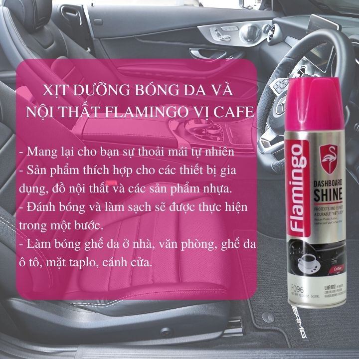 Bình xịt dưỡng bóng nội thất và đồ da hương cafe - Hàng chính hãng Flamingo F096 500ml - ONECAR