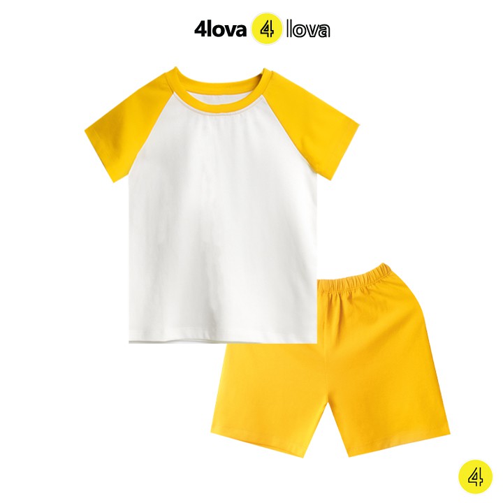 Bộ quần áo cộc tay phối màu tay cho bé trai 4LOVA chất cotton co giãn thoáng mát mùa hè chính hãng từ 8 - 27kg