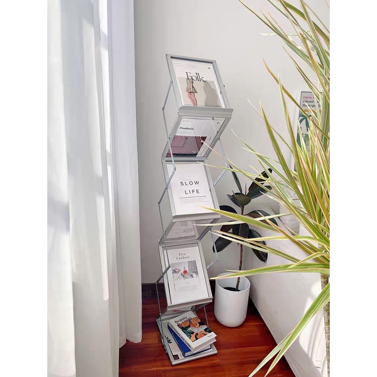 Kệ ziczac để sách và tạp chí, giá sách decor góc bàn làm việc phong cách Hàn Quốc bằng kim loại cao cấp