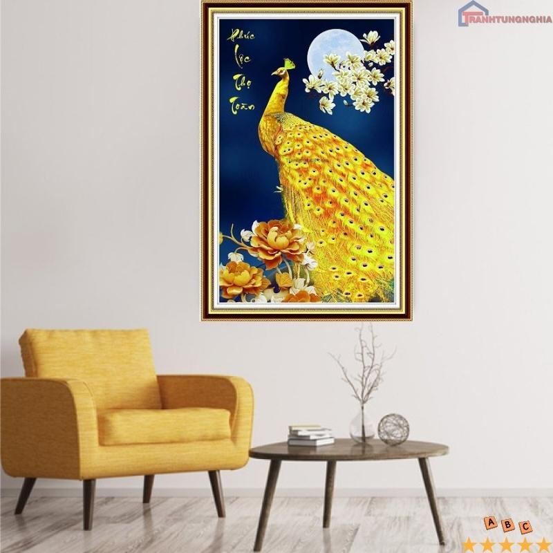 Tranh đính đá công phúc lộc thọ toàn 76cm x 50cm