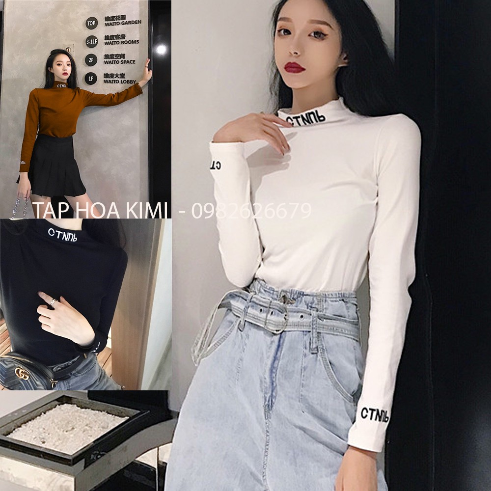 ÁO GIỮ NHIỆT  TRƠN DÀI TAY - ÁO CỔ LỌ THÊU CHỮ QUẢNG CHÂU DÀI TAY COTTON freesize dưới 55kg