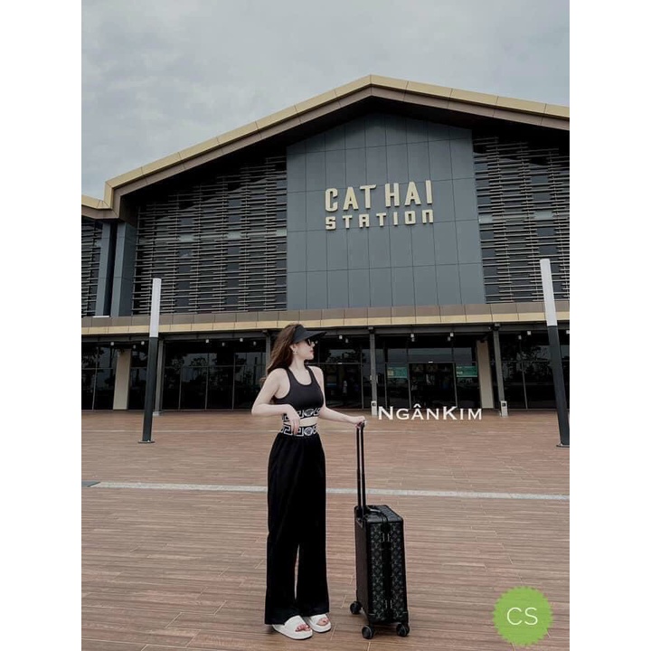 [8.8 Sales Freeship] Set bộ thun đen áo ba lỗ croptop phối màu, quần dài ống suông, set bộ thun gân phối họa tiết