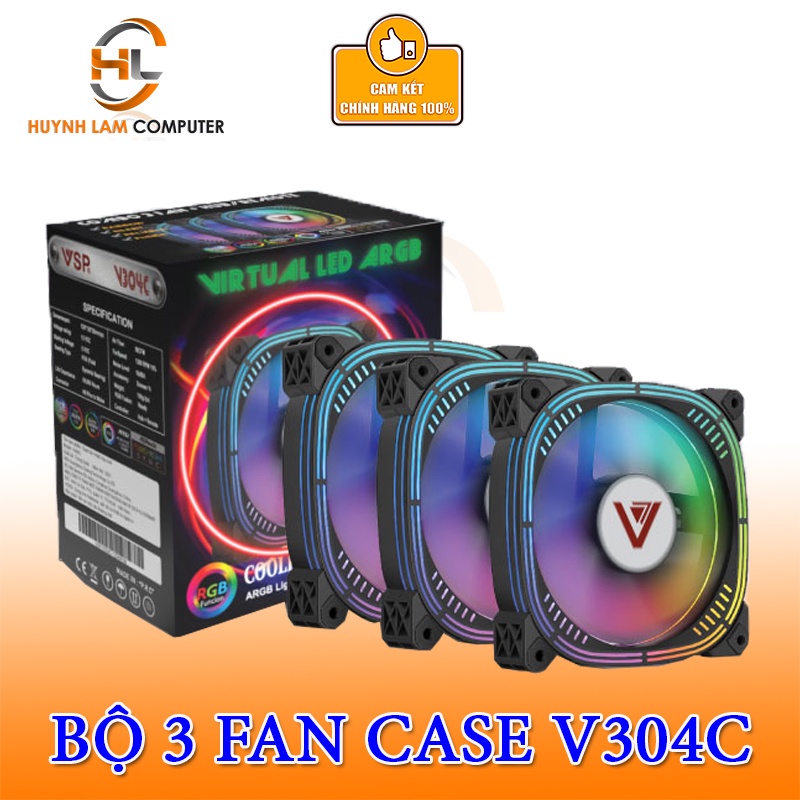 Bộ 3 Fan VSP V304C Led RGB kèm hub và remote Cho Case kính cường lực