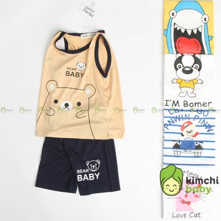Bộ Ba Lỗ Bé Trai, Bé Gái Minky Mom Vải Thun Lạnh Họa Tiết Gấu Động Vật Đáng Yêu, Áo Ba Lỗ Cho Bé Thoáng Mát MKM3LO2106