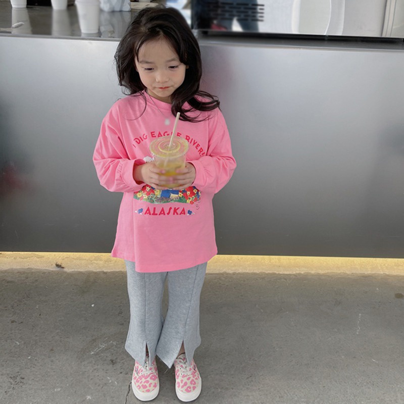 Áo Thun Tay Dài Cổ Tròn In Họa Tiết Hoạt Hình Phong Cách Hàn Quốc Thời Trang Xuân Thu Cho Bé Gái