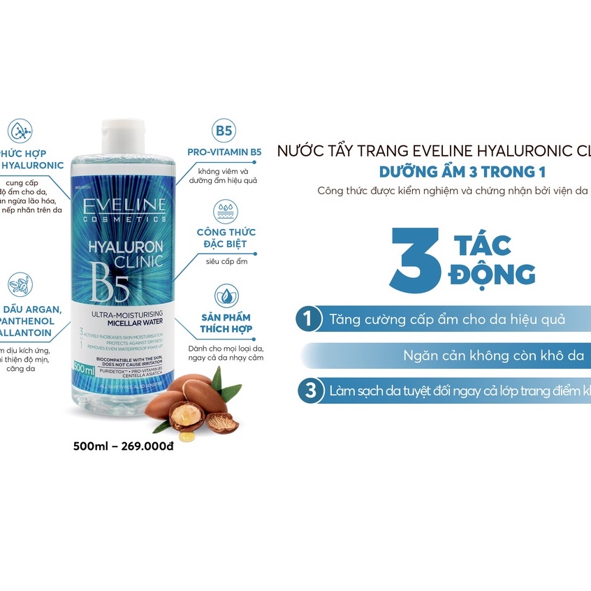 Nước Tẩy Trang Eveline Hyaluron Clinic B5 500ml