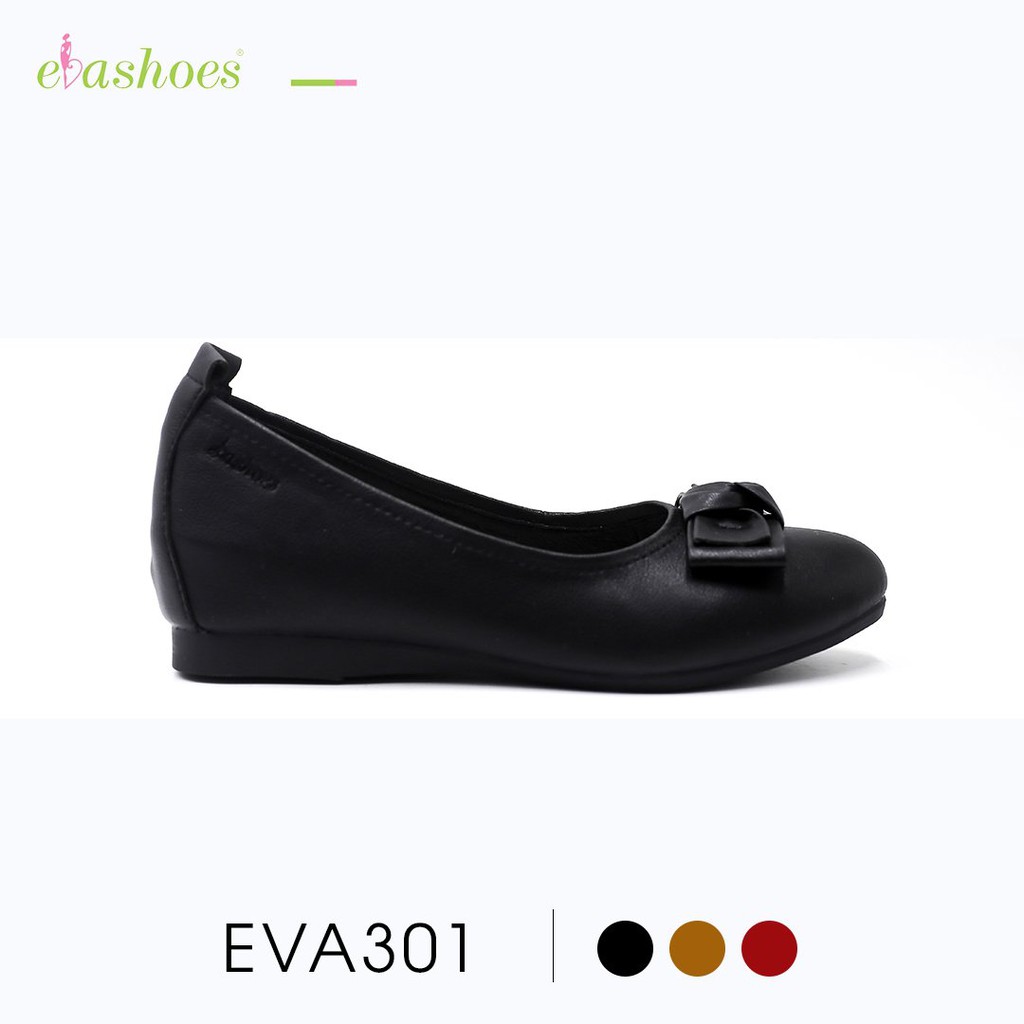 Giày Búp Bê Độn Đế 2cm Mũi Tròn Phối Nơ Da Cao Cấp Evashoes - EVA301