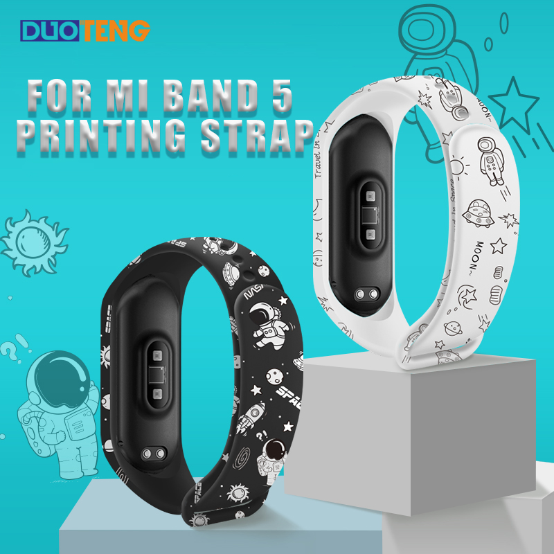 Dây đeo silicon hoạ tiết hoạt hình đáng yêu thay thế cho dây đeo đồng hồ Mi Band 5 Xiaomi Band 5