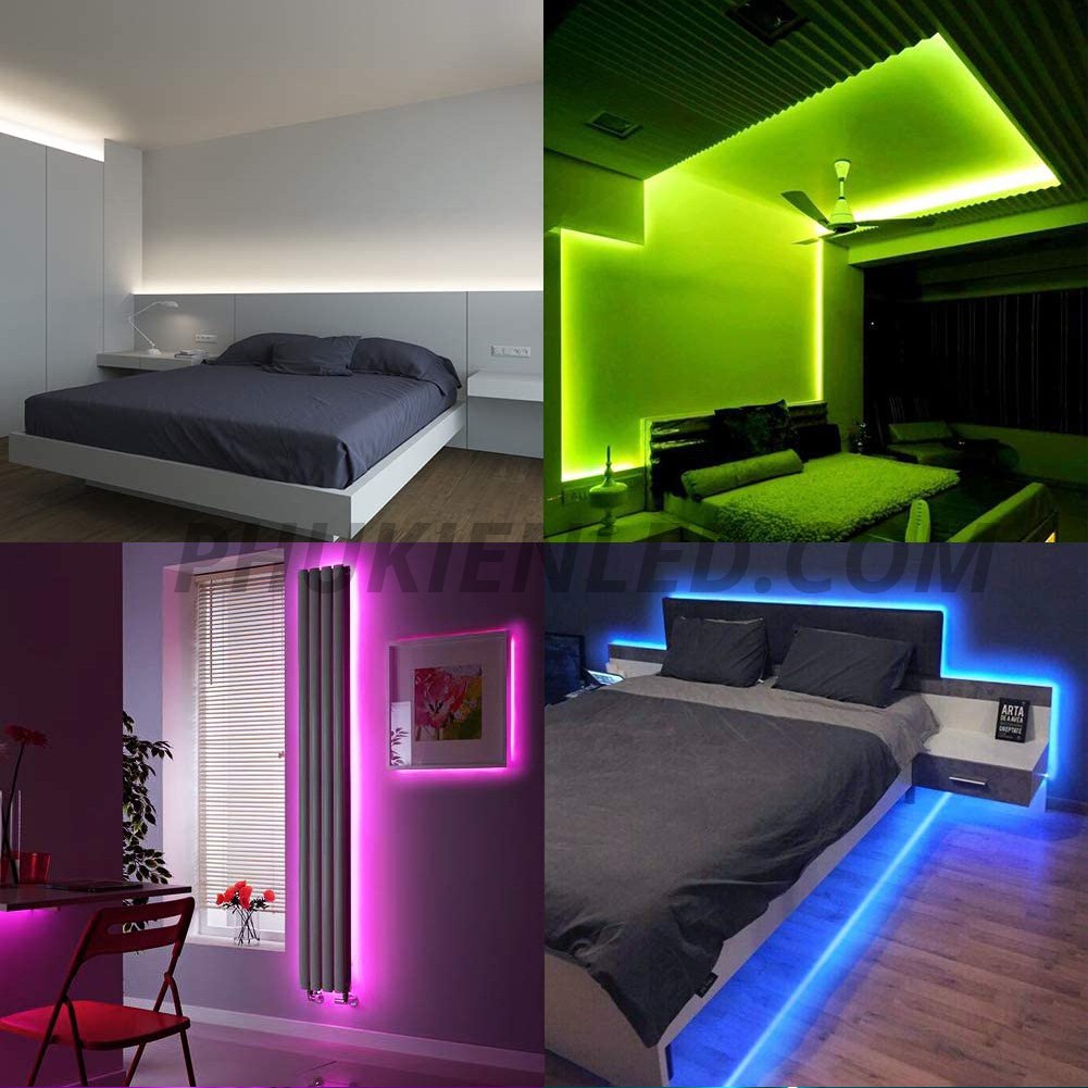 COMBO Dây Đèn Led RGB Đổi Màu Dài 5 Mét - Đèn Led Dây 5050 300 Bóng Led Có Keo Dán 2 Mặt Có Remote 44 Phím Và Nguồn 12v