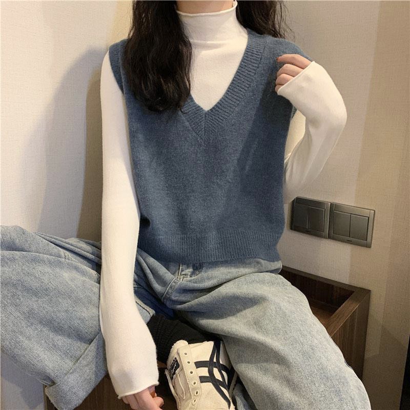 Áo Gile Len Trơn, Áo Len Nữ Cổ Tim Kiểu Dáng Đơn Giản Phong Cách Hàn Quốc Xinh Xắn Dễ Thương | BigBuy360 - bigbuy360.vn