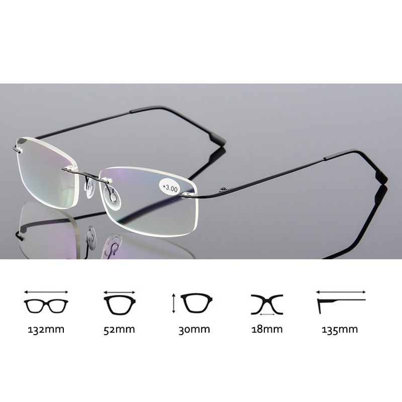 Kính đọc sách siêu nhẹ TR90 bằng titan không vành +1.0 +1.5 +2.0 đến+3.5 +4.0 2021