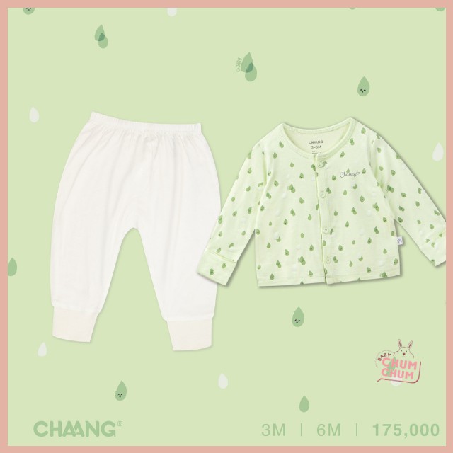 Set Bộ Dài Cotton Cúc Giữa Summer Xanh Lá 0-6 tháng Chaang Babychumchum