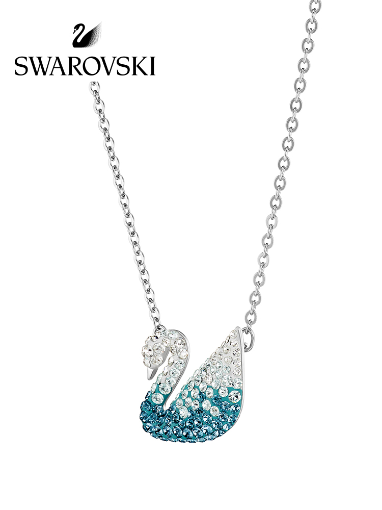 Vòng Cổ Nữ Swarovski Phối Mặt Hình Thiên Nga Biểu Tượng Bằng Pha Lê Màu Xanh Lam Cá Tính Thời Trang