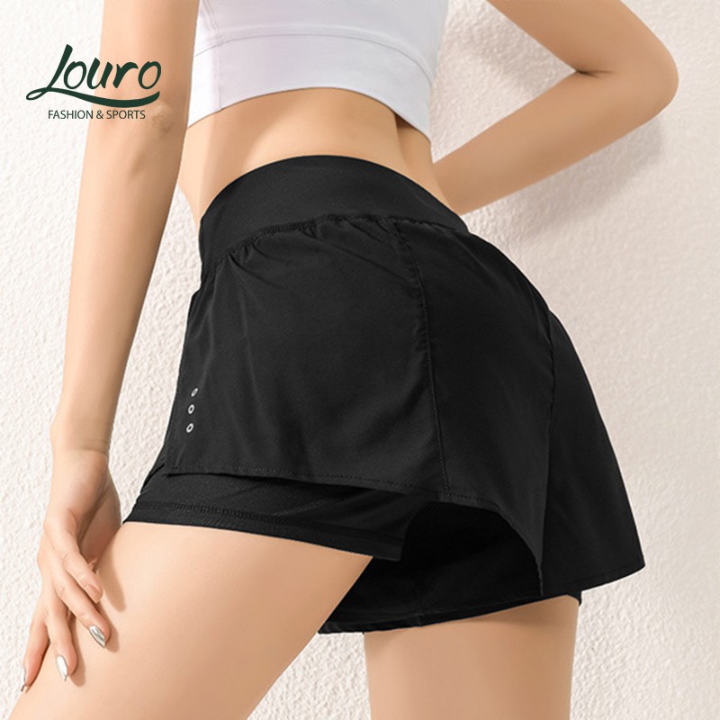 Quần short nữ cạp cao 2 lớp Louro QL36, kiểu quần tập yoga, gym, zumba, thông thoáng, co giãn 4 chiều