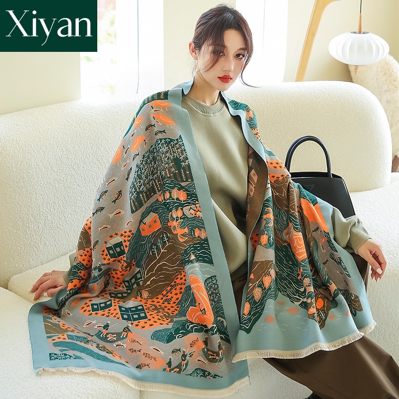 Khăn Choàng Cổ Cỡ Lớn In Họa Tiết Phong Cách Hàn Quốc Thời Trang Thu Đông Mới Cho Nữ