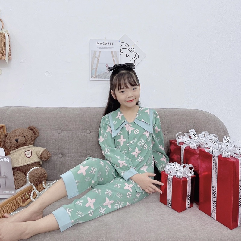 Pijama lụa cao cấp từ 20-35kg❤️ Bộ quần áo bé gái chất lụa Mango cao cấp thiết kế cổ nhọn 2 lớp siêu xinh