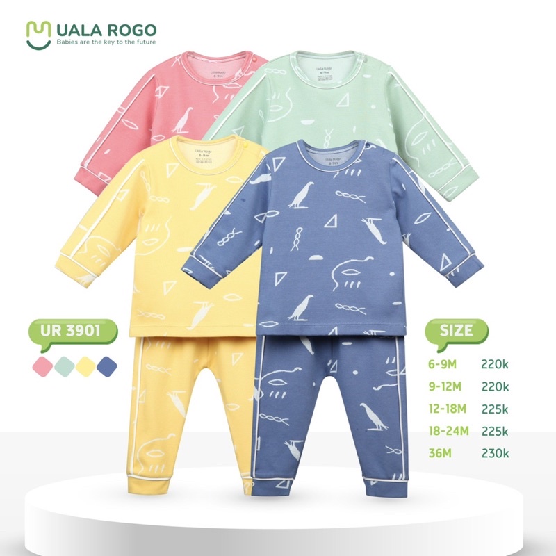 Bộ QA Dài Tay Họa Tiết Cho Bé Trai/ Bé Gái Size 6-36M Nỉ UalaRogo