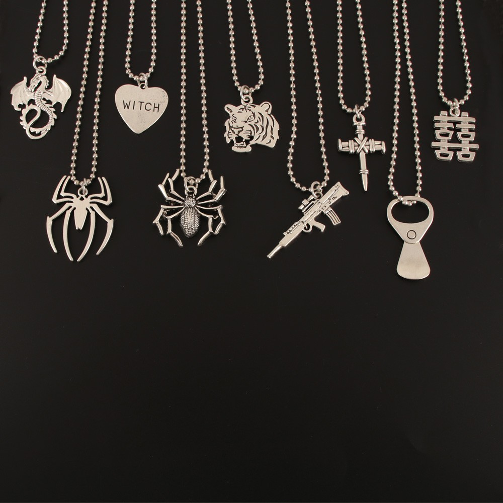 Vòng cổ Chuỗi Hạt Mini Khắc Hình Rồng Kalung / Hổ / Phù Thủy Phong Cách Punk Unisex