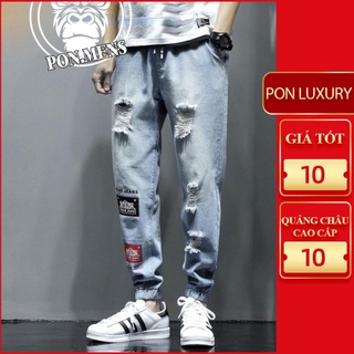Quần jogger jean nam ống chun rách màu xanh hà nội hcm