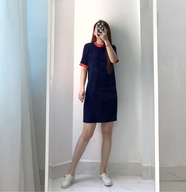 [Ảnh thật] Váy dệt kim cổ tròn (xanh + vàng) | BigBuy360 - bigbuy360.vn