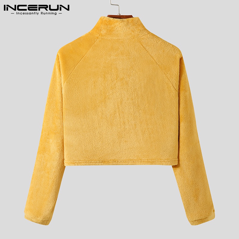 Áo thun crop top INCERUN cho nam dài tay cổ lọ thời trang mùa đông ấm áp