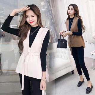 Set cặp áo gile dạ có đai kèm áo len tăm