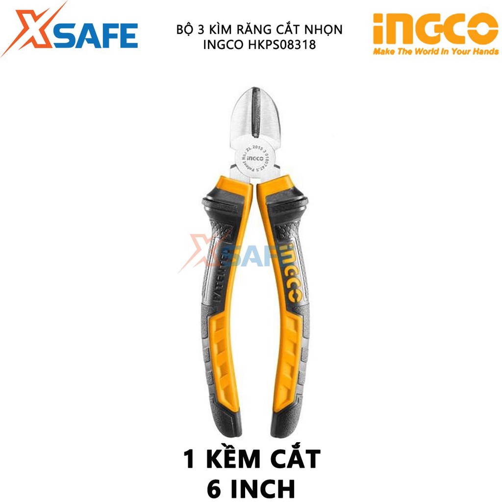 Bộ 3 kìm răng, cắt và nhọn INGCO HKPS08318 Bộ 3 kềm chất liệu cao cấp, chống gỉ, chịu lực chịu nhiệt tốt - Chính hãng