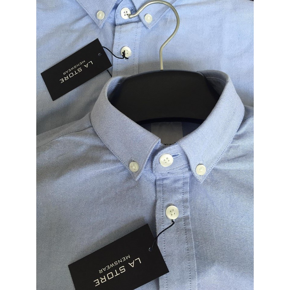 Áo sơ mi XANH BLUE nút cổ vải oxford cực Tây