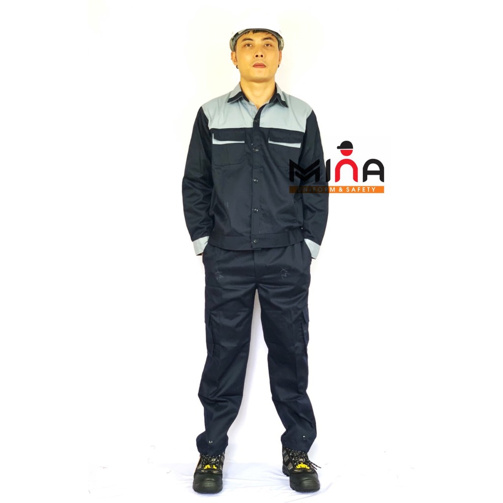 Bộ Quần Áo Bảo Hộ Lao Động - Màu Tím Than Phối Ghi - Vải Liên Doanh
