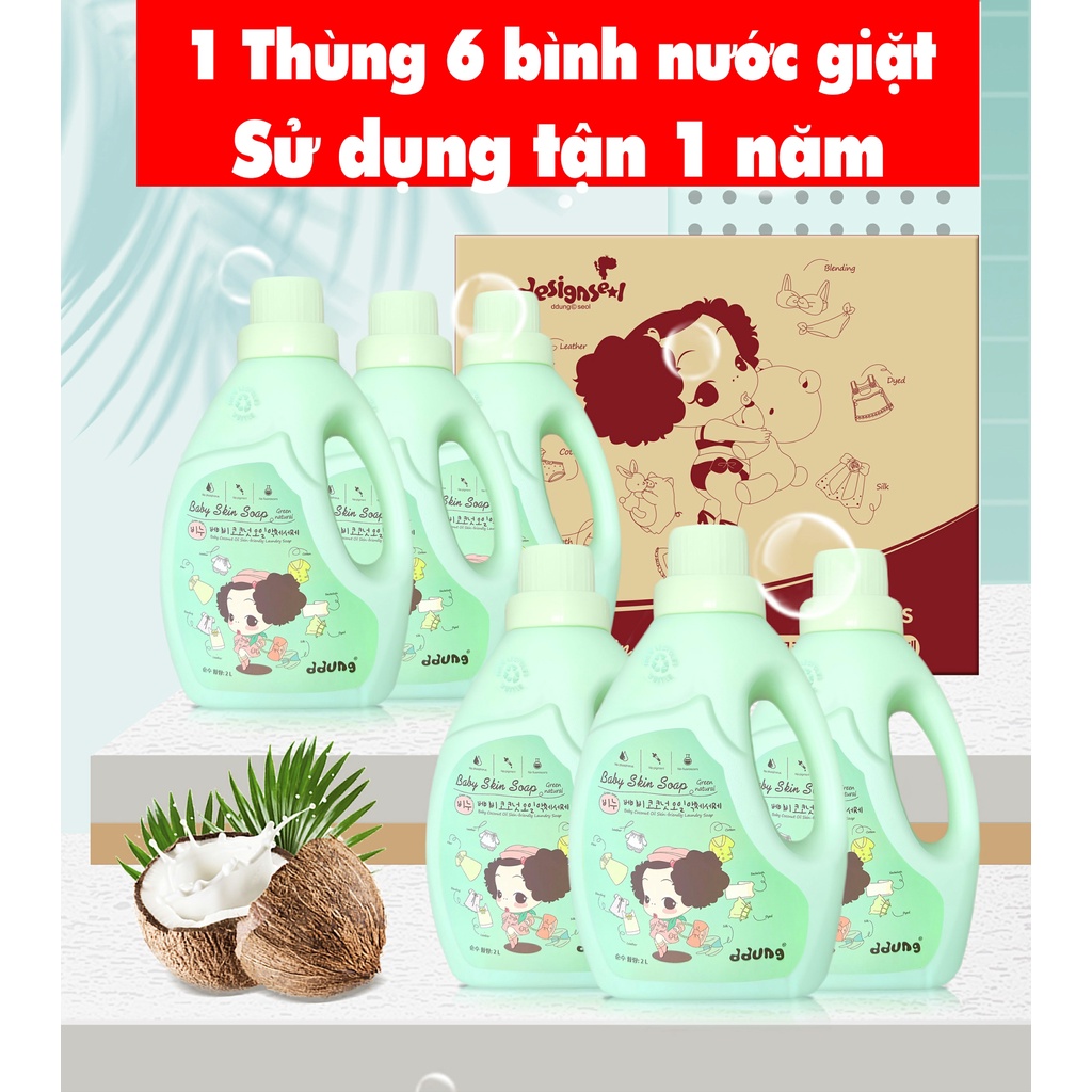 [Free ship][1 Thùng 6 Chai] Nước giặt ddung Hàn Quốc giặt siêu sạch,thân thiện làn da không phai màu 12000ml