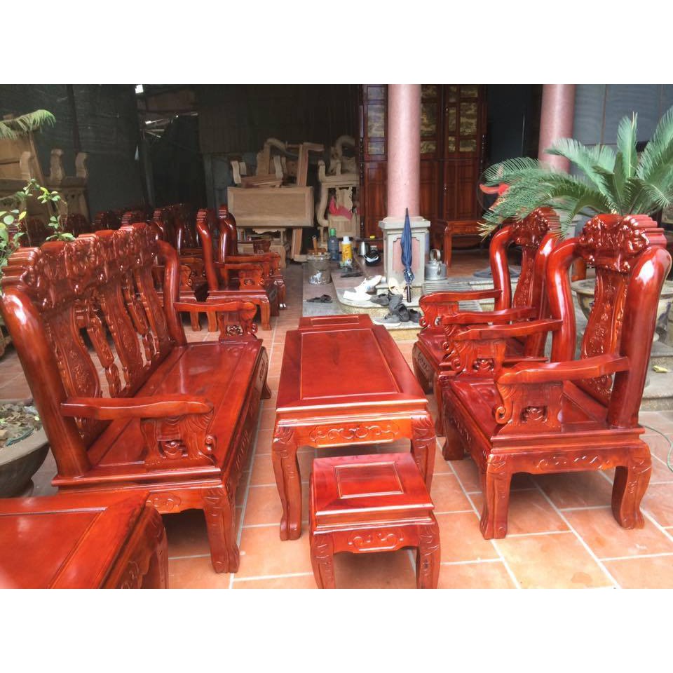 Bộ Bàn Ghế Đồng Kỵ Minh Quốc Voi Gỗ Xà Cừ