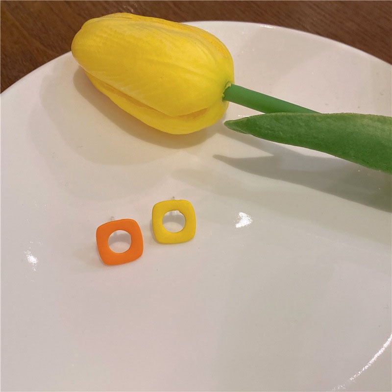 1 Cặp Bông Tai Hình Học Phối Màu Tương Phản Thời Trang Cá Tính