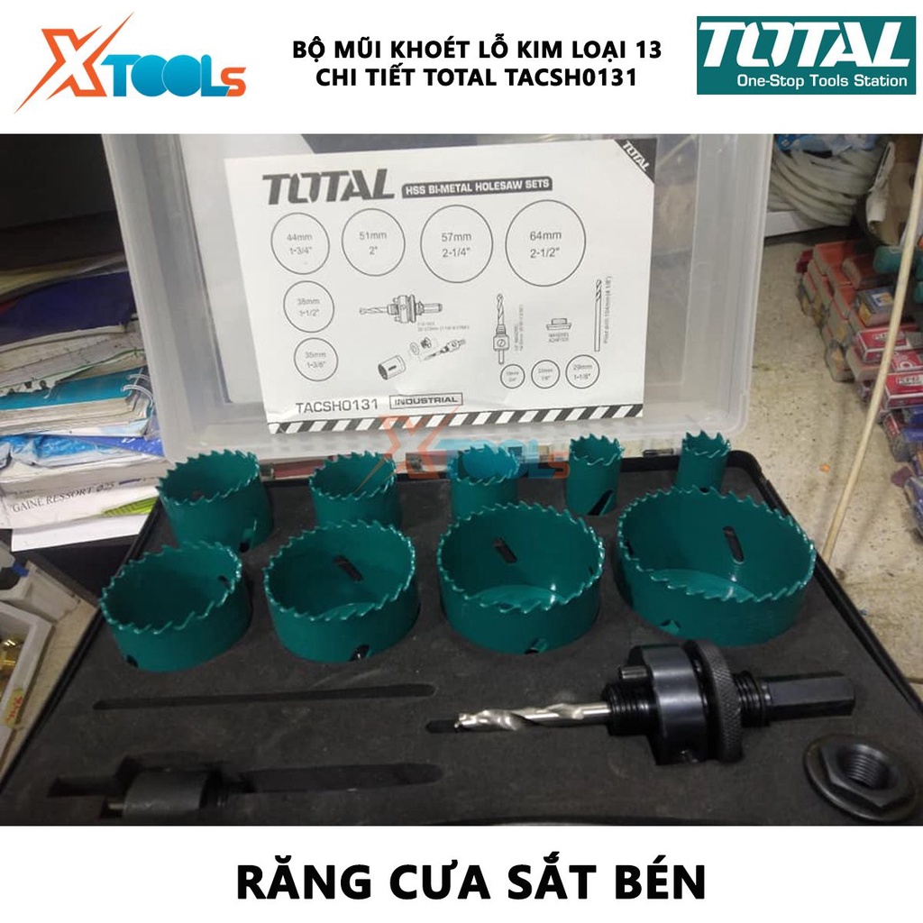 Bộ mũi khoét lỗ kim loại 13 chi tiết TOTAL TACSH0131 | Bộ 13 mũi khoét lỗ kim loại 19-64mm [CHÍNH HÃNG] [XTOOLs]