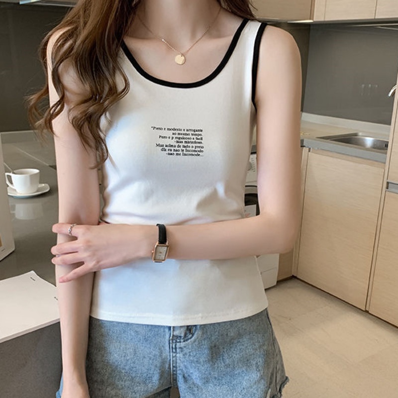 Áo Sát Nách In Chữ Cá Tính Thời Trang 150110 Áo Hai Dây Cổ Chữ U Kiểu Dáng Xinh Xắn Hợp Thời Trang