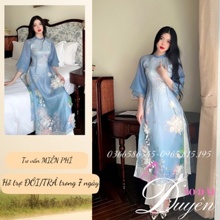 Áo dài cách tân 4tà vải organza cao cấp thêu hình sen 3D