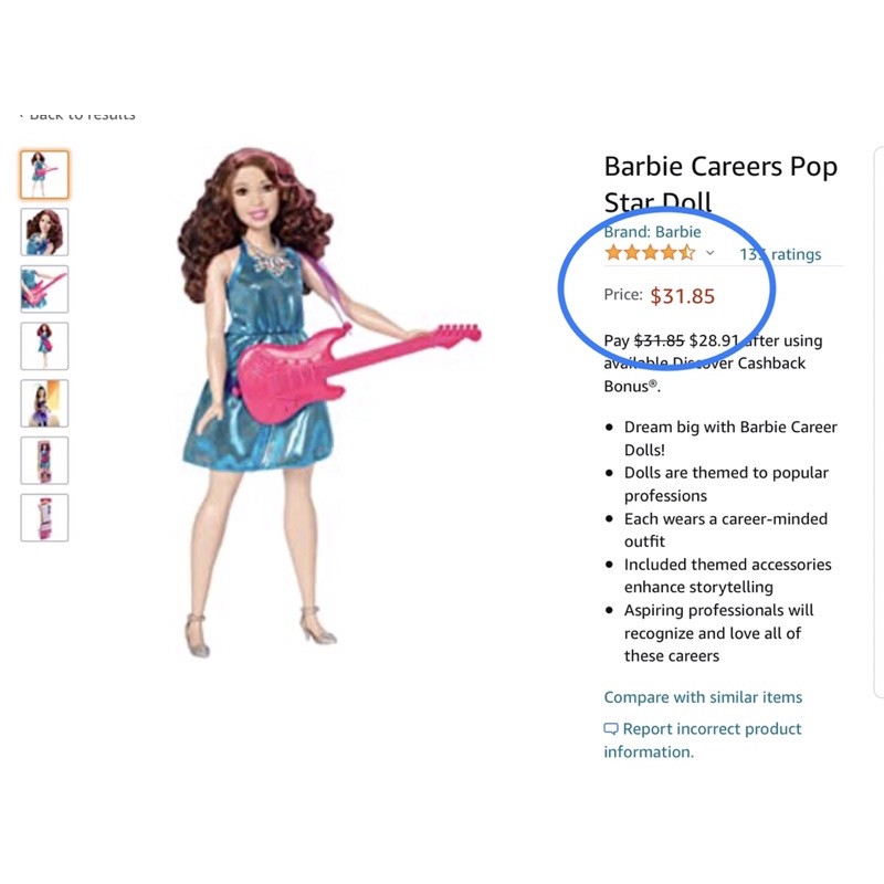Búp bê Barbie nghề nghiệp ca sĩ nhạc POP Star da trắng Curvy chính hãng