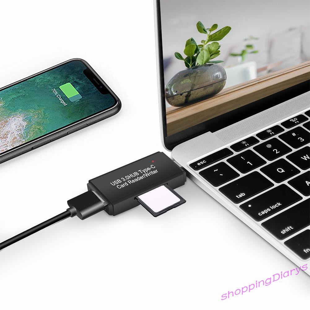 Đầu Đọc Thẻ Nhớ Sh Yc-432 Usb C Sang Usb 3.0 Otg Cho Laptop Điện Thoại