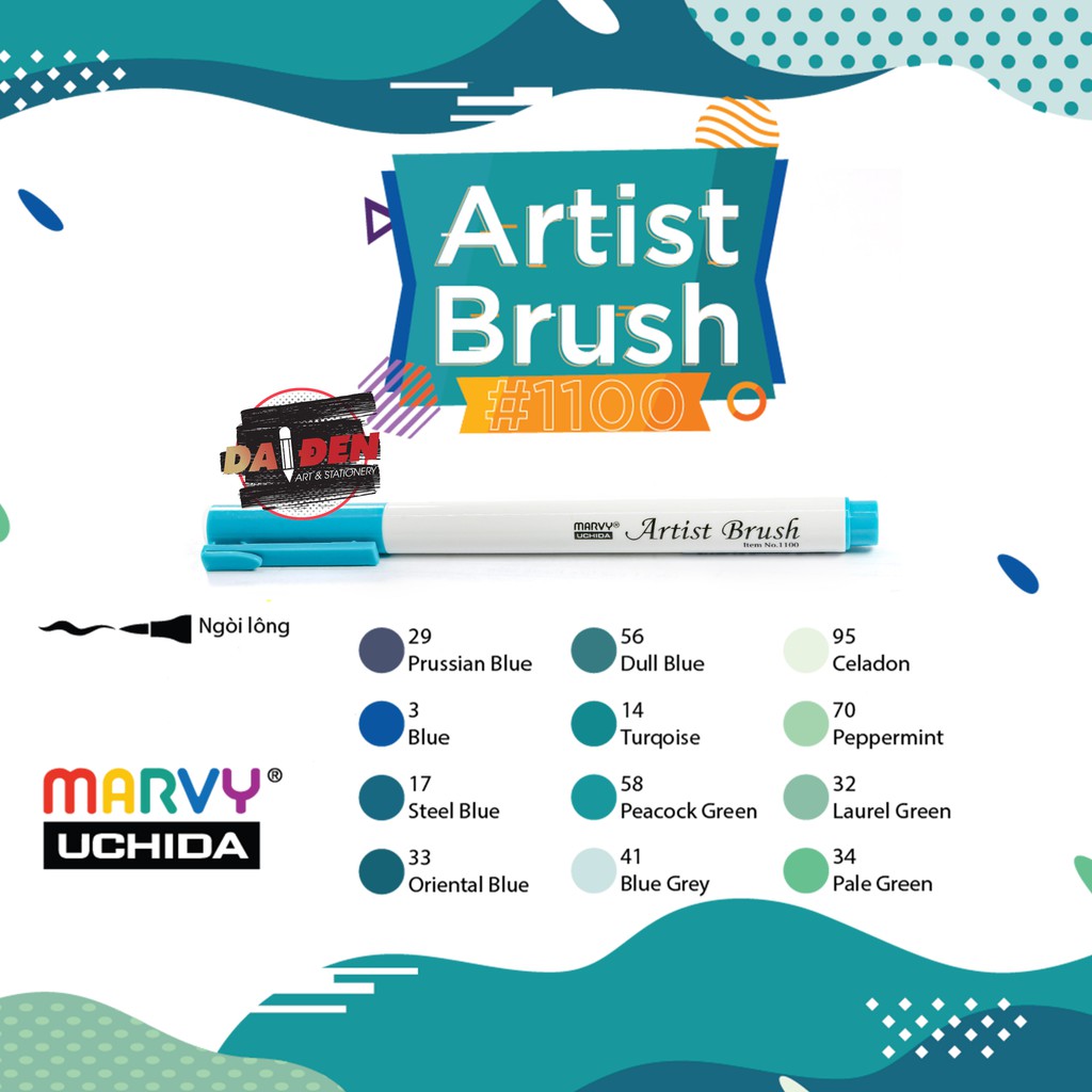 [DA ĐEN] Bút Marvy Artist Brush 1100 Bảng Xanh Dương