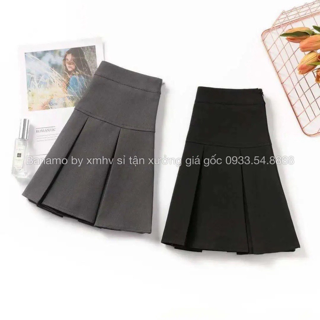 Chân váy tennis xếp ly to 3 màu trendy đen trắng xám thời trang Banamo Fashion  chân váy 5321