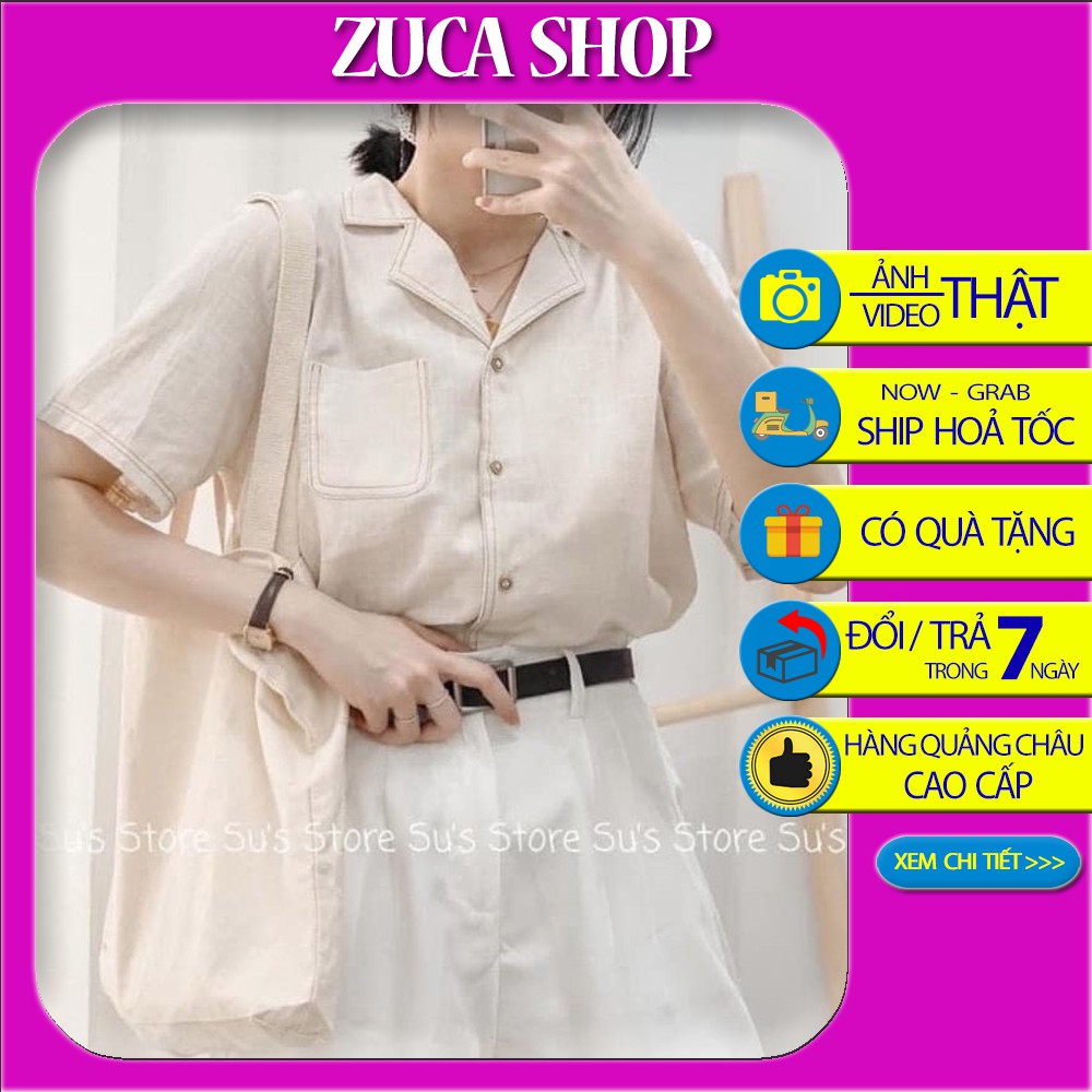 Áo sơ mi ngắn tay cổ vest phối viền nữ   FREESHIP  Áo sơ mi ngắn tay cổ vest phối viền chỉ freesize Zuca Shop