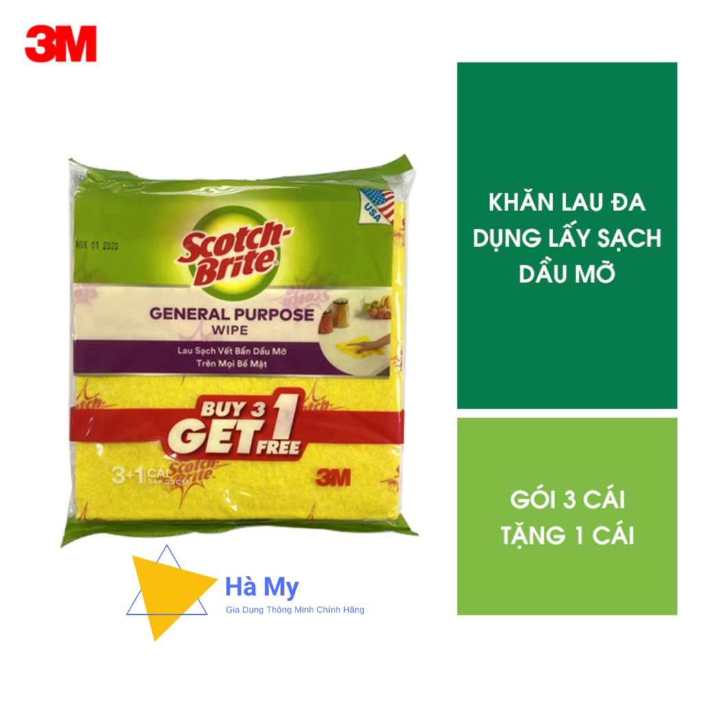 Khăn Lau Đa Năng Gói 4 Scotch Brite 3M 34x35cm Siêu Thấm,Lau Bếp,Bàn Ghế,Lau Kính Không Gây Trầy Xước,Không Để Lại Bụi