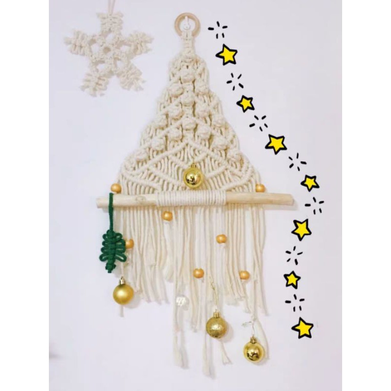 Cây thông noel🌲2 bông hoa tuyết❄️kèm quả châu - Macrame treo tường trang trí giáng sinh xinh xắn decor phòng