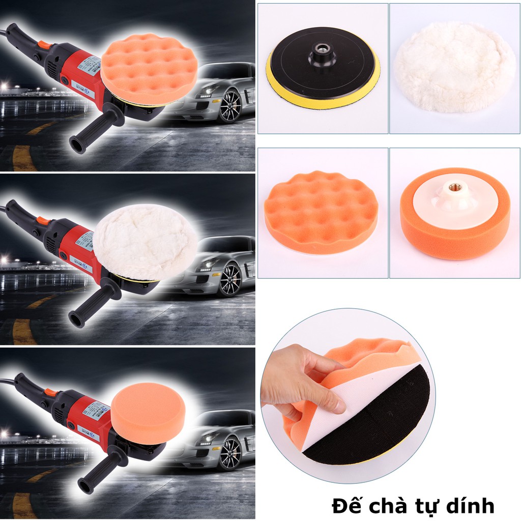 Máy đánh bóng xe hơi, chà gỗ, đá công suất 1400W 180mm M14 Polisher tặng nhiều phụ kiện