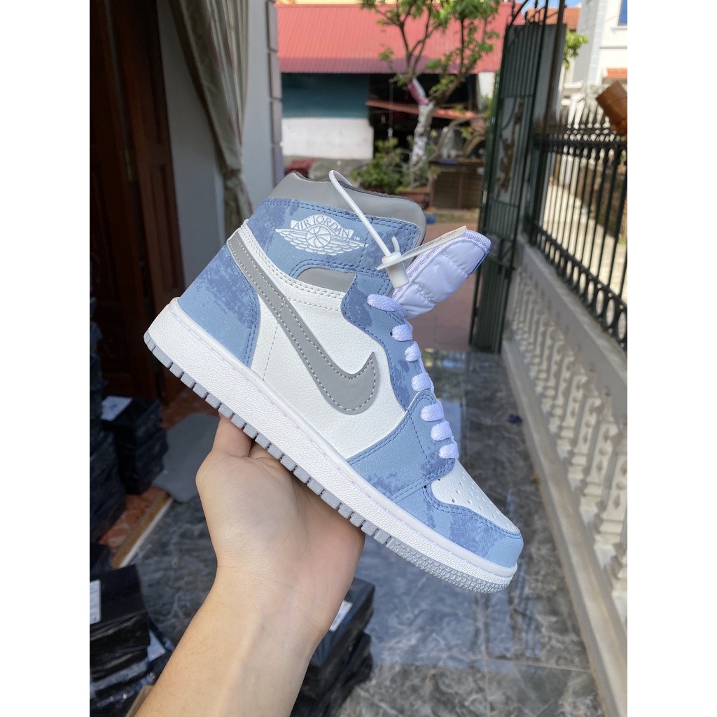 Giày sneaker JORDAN 1 HYPER xanh nỉ Hot trend nam nữ, Giày thể thao JD1 xanh nỉ dùng đi học,tập gym,chạy bộ