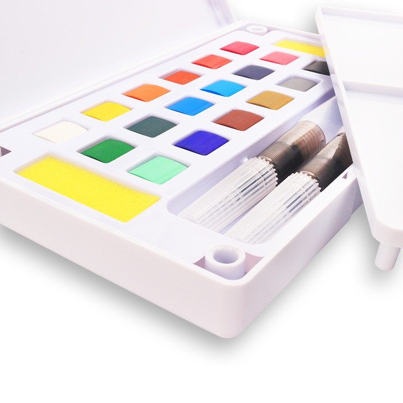 Bộ Màu Nước Dạng Nén Solid Water Color Tặng Kèm 2 Bút Nước, 2 Mút, 1 Palette - 18 Màu