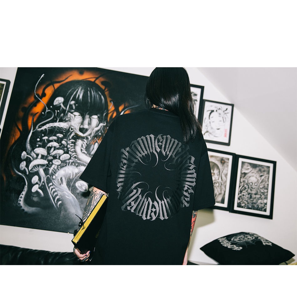 Áo Thun 100% Cotton Nguyên Chất Tay Ngắn In Hình Xăm Hình Arcs Arcs Phong Cách Gothic Rock Âu Mỹ
